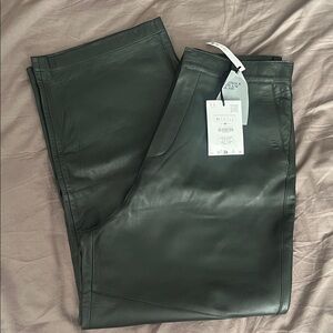 ZARA Studio Collection | Dark Green Real Leather Wide Leg Pants size 31 | NWT